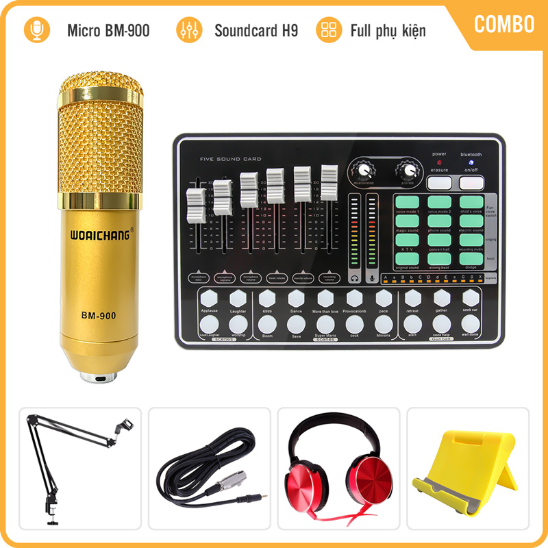 Combo Micro Woaichang BM900 và Soundcard MKAI H9 – Thu âm hát live stream, karaoke giá rẻ