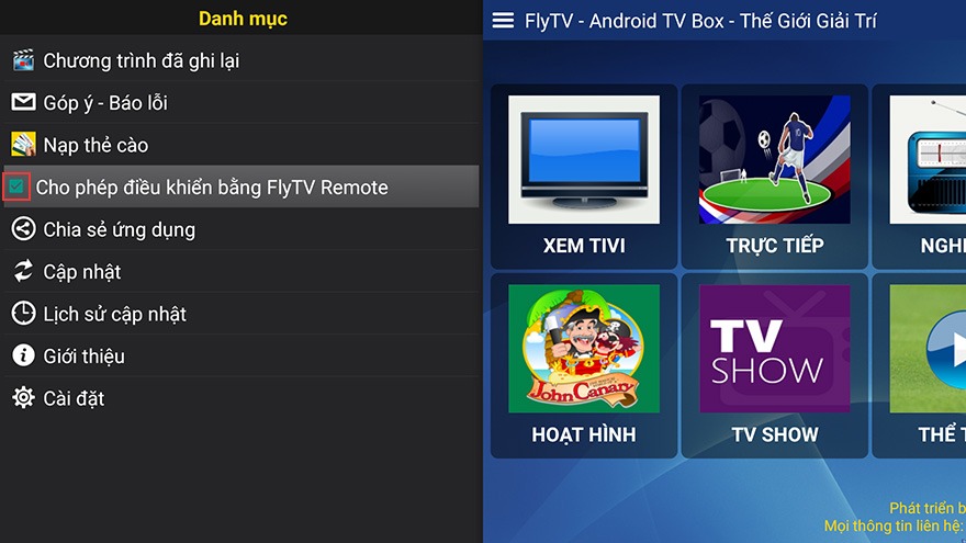 cho phep dieu khien ung dung flytv android tv box bang flytv remote