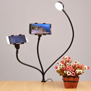 Bộ giá đỡ điện thoại Livestream có đèn LED LB-02, chân kẹp bàn 0