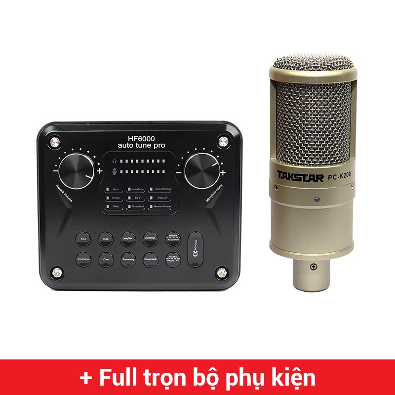 Combo Micro Takstar PC-K200 + HF6000 Pro Soundcard - Thu âm hát live stream, karaoke giá rẻ
