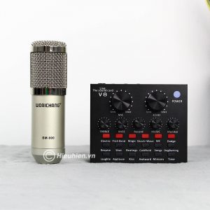 Trọn bộ Combo Micro thu âm BM 900 Woaichang + Sound Card V8 giá rẻ 03