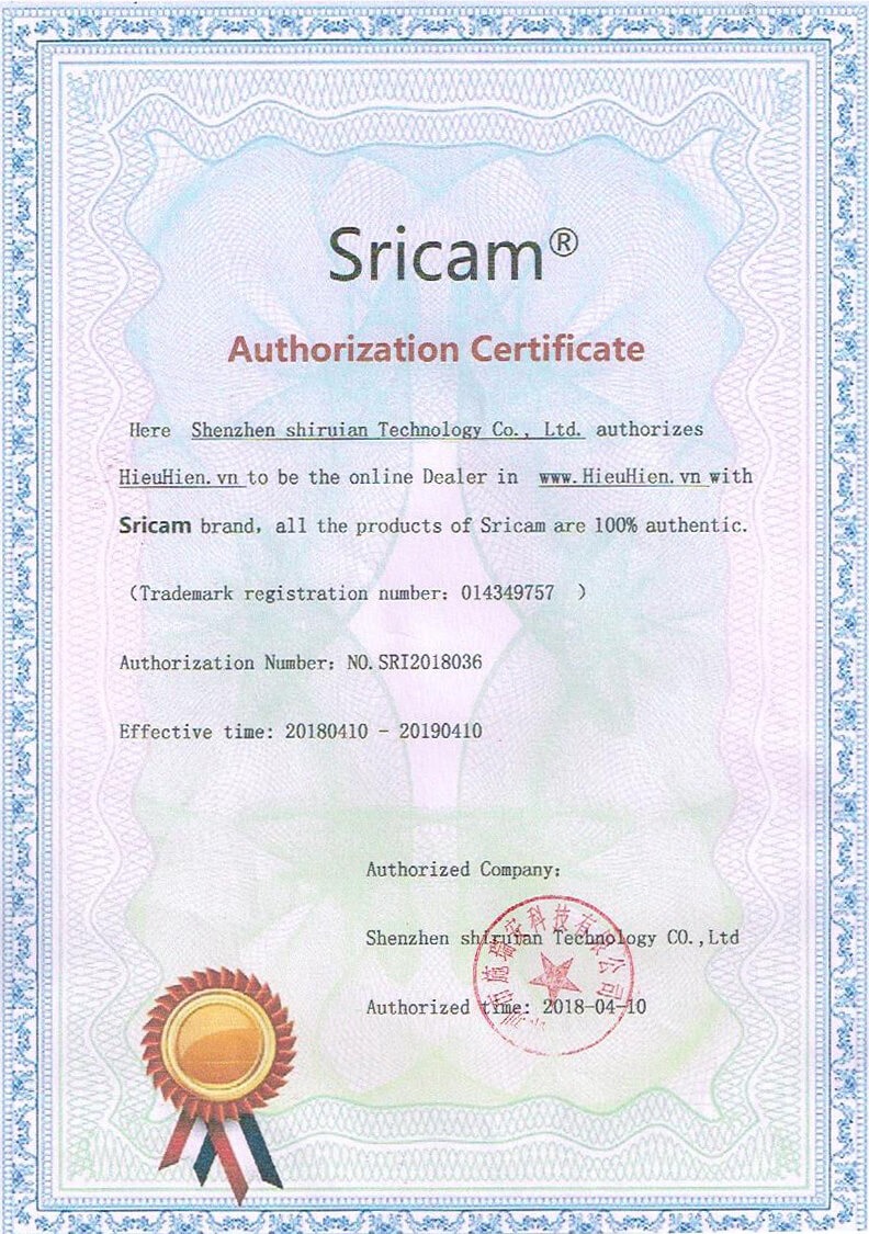 giấy chứng nhận hieuhien.vn - nhà phân phối sản phẩm camera ip sricam chính hãng