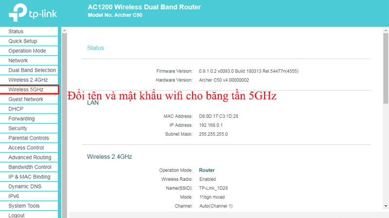 hướng dẫn cài đặt tp-link archer C50 để phát wifi trên cả 2 băng tần - 5ghz