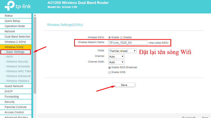 hướng dẫn cài đặt tp-link archer C50 để phát wifi trên cả 2 băng tần - 5ghz đặt tên