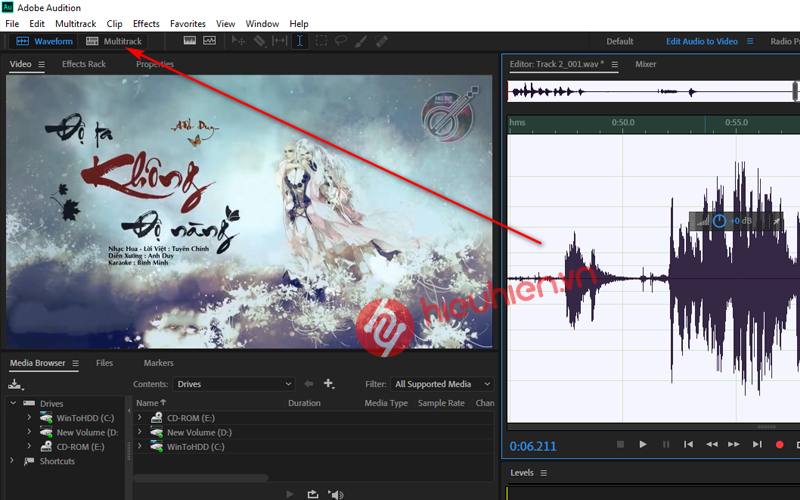 click vào ô multitrack để quay về khung làm việc ban đầu