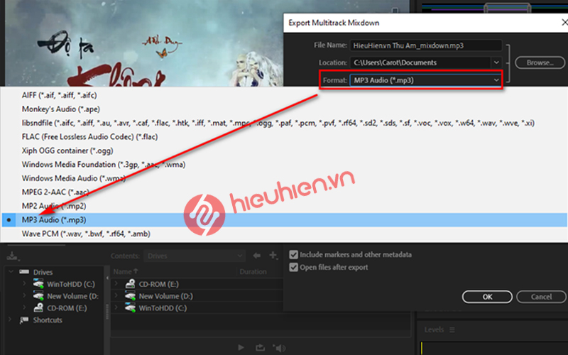 chọn định dạng xuất file