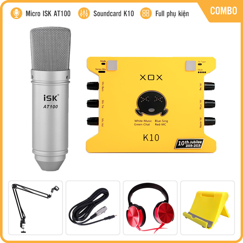 Combo Sound Card XOX K10 Phiên Bản Mới 2020 + Kèm Mic ISK AT100