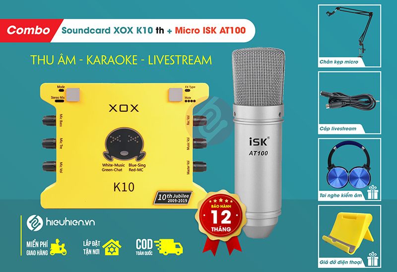 Combo Sound Card XOX K10 Phiên Bản Mới 2020 + Kèm Mic ISK AT100
