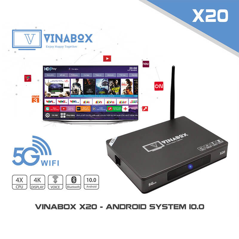 vinabox x20 android tv box giá rẻ ram 2gb, rom 16gb, chạy android 10, tìm kiếm bằng giọng nói