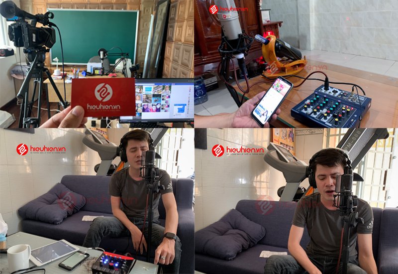 hiehien.vn lắp đặt combo micro thu âm tại nhà và hướng dẫn khách hàng sử dụng - hình 03
