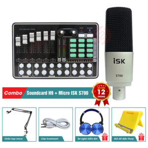 combo mic thu âm livestream isk s700 kèm sound card h9 bluetooth