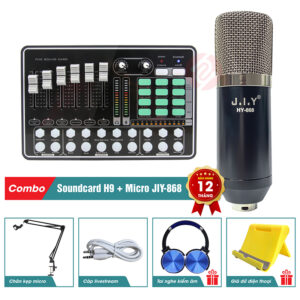bộ combo mic thu âm livestream jiy 868 kèm soundcard h9 chính hãng