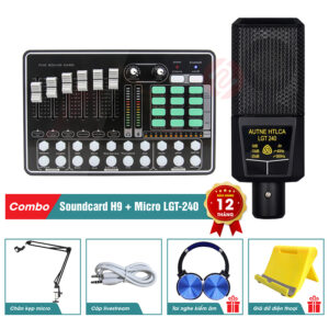 trọn bộ combo mic thu âm livestream lgt 240 kèm sound card h9 auto tune