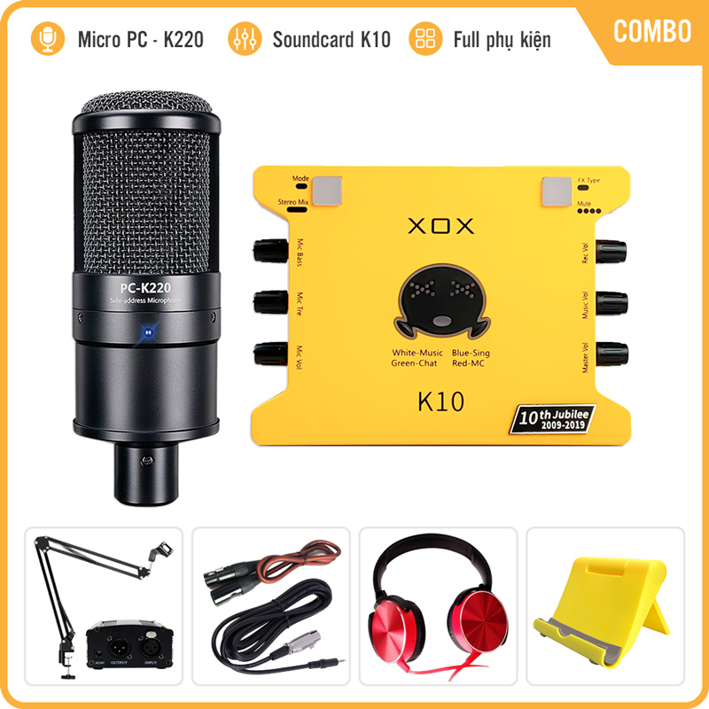Sound Card XOX K10 Kèm Mic Taksta PC-K220 - Combo Full Phụ Kiện