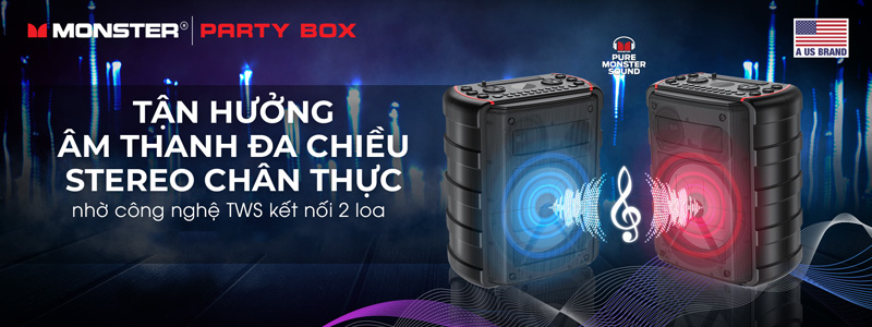 công nghệ tws được tích hợp trên loa monster party box