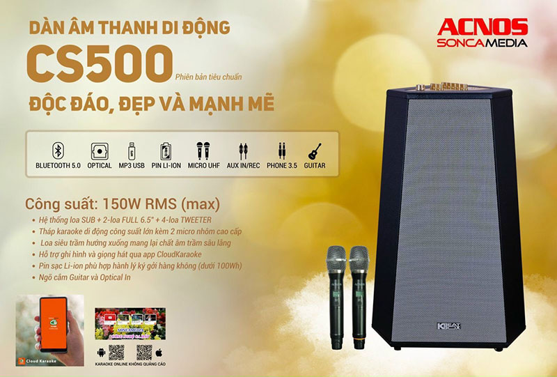 Dàn âm thanh di động ACNOS CS500 - Loa tháp karaoke siêu trầm