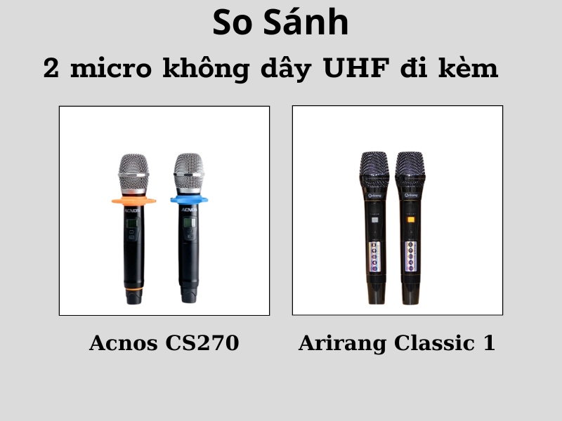 so sánh loa acnos cs270 và arirang classic 1 đi kèm 2 micro không dây uhf