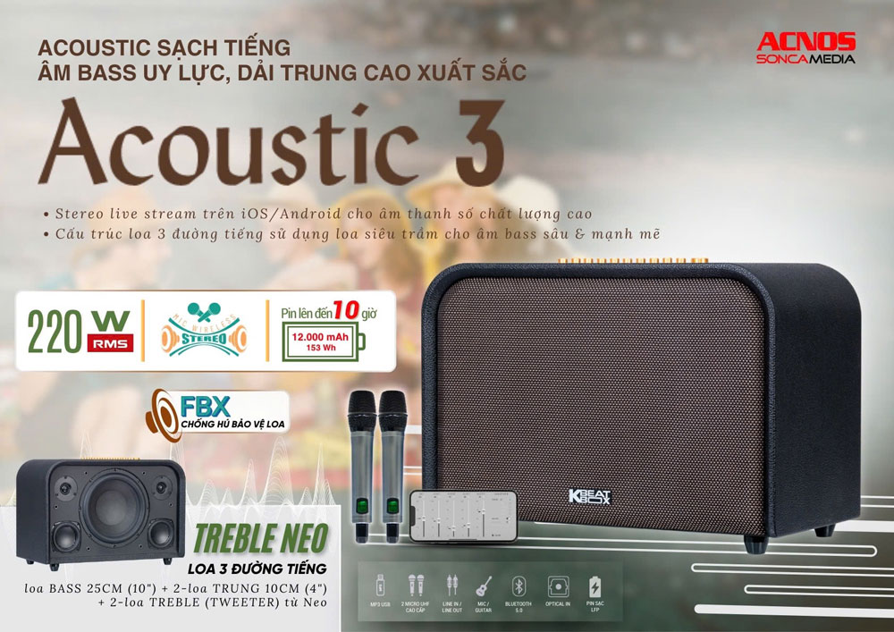 loa karaoke xách tay acnos acoustic 3 chính hãng, giá tốt kèm quà tặng